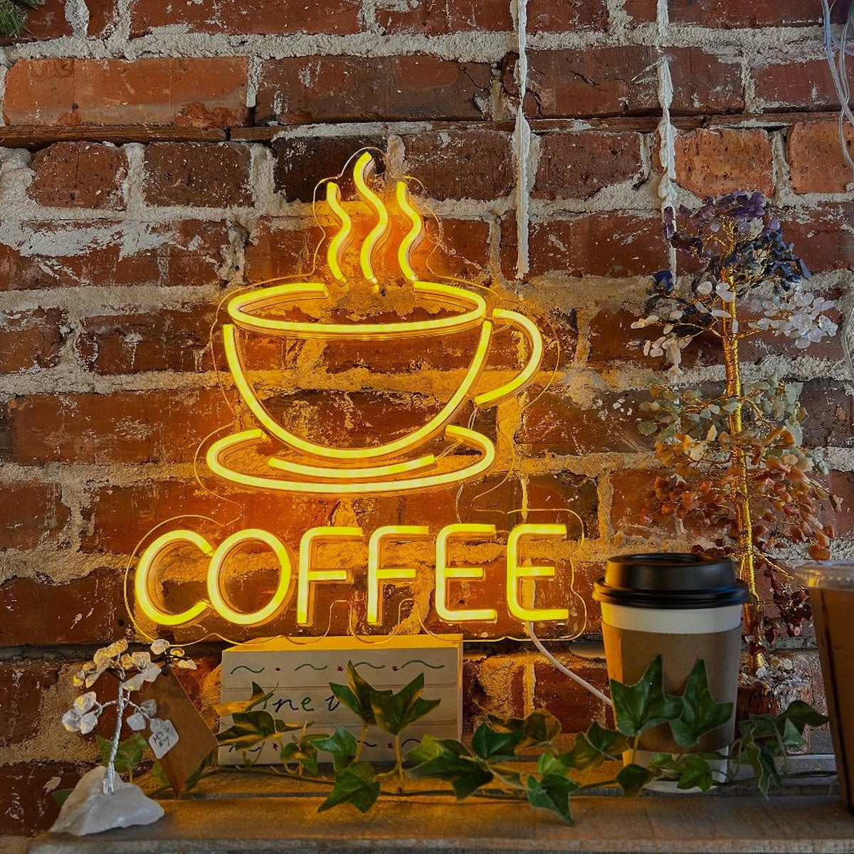 Coffee & Cup Neon Sign for Coffee Roaster, Cafe, Bubble Tea Bar, Juice Bars & Smoothies, Ice Cream Shop